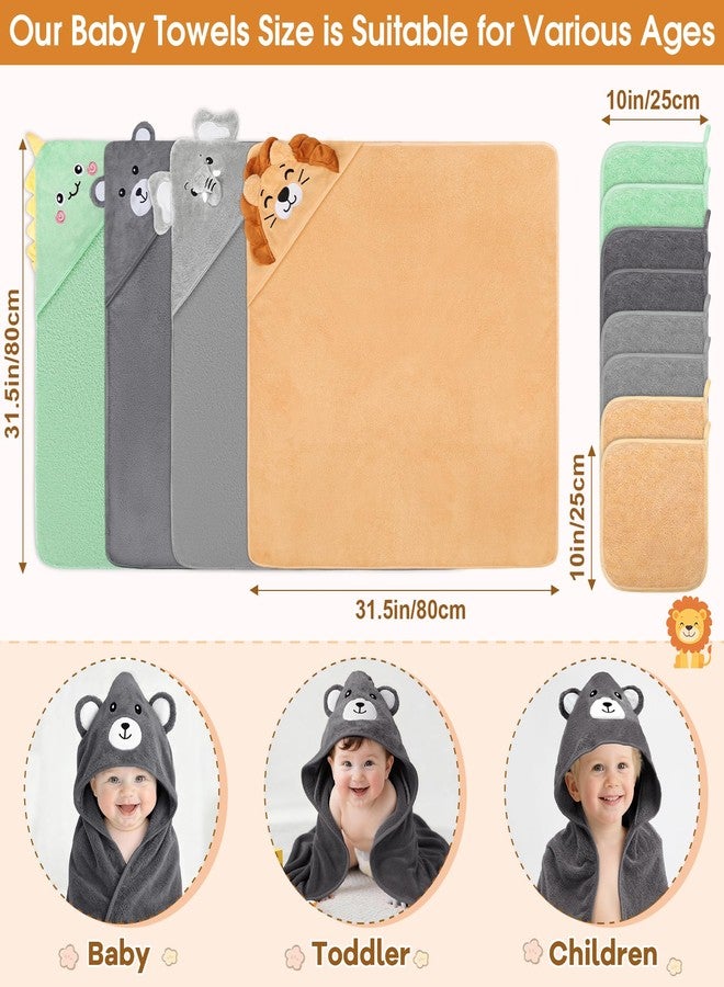 CandyHome مجموعة مناشف استحمام الأطفال من كاندي هوم، 12 قطعة، للأطفال الرضع والصغار، تتضمن 4 مناشف أطفال بغطاء رأس على شكل حيوانات و8 قطع مناشف غسيل، فائقة الامتصاص، لطيفة وناعمة، هدايا أساسية لاستحمام الأطفال حديثي الولادة للأولاد والبنات - Image 2